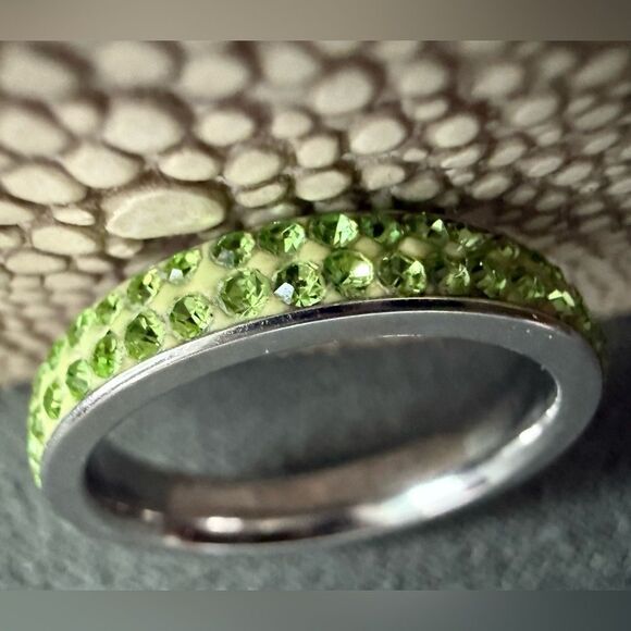 Green Crystal Stainless Steel Eternity Band – Size 7.5  Sparkle Ring - Picture 3 of 17